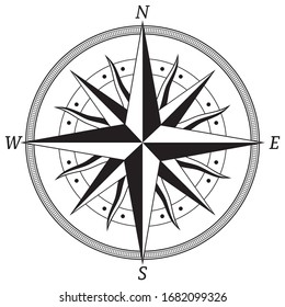 Wind rose, rose compass. Compass, navigation icon. Vector illustration.