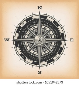 Wind Rose Compass On Vintage Background/
Illustration of a nautical compass rose on vintage old textured background