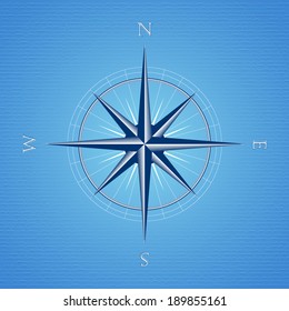 Wind rose (compass) over blue background. Vector Illustration 