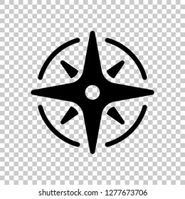 Wind rose, compass with star, icon. Black symbol on transparent background