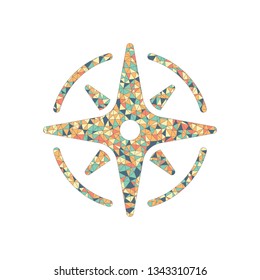 Wind rose, compass with star, icon. Colored mosaic with polygons