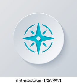 Wind rose, compass with star, icon. Cut circle with gray and blue layers. Paper style