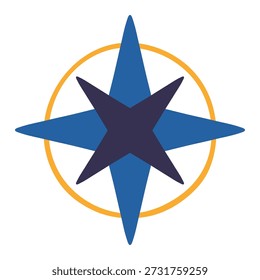 Wind rose, compass star isolated on transparent background. Hand drawn flat vector illustration. Kids nautical print, design element, clip art. Map element, cardinal directions, heraldic symbol