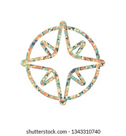 Wind rose, compass with star, outline linear icon. Colored mosaic with polygons