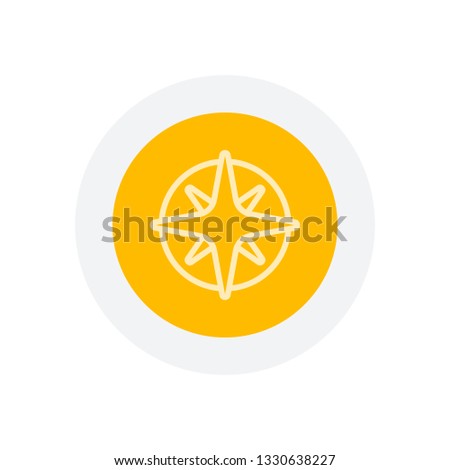 Wind rose, compass with star, outline linear icon. Icon in colored circle with gray bold border. Web button, modern flat design
