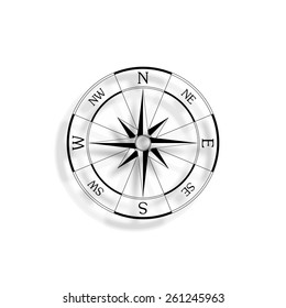 wind rose compass vector icon with shadow
