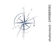  wind rose and compass vector illustration in black and white color on isolated white background. easy art