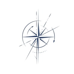  wind rose and compass vector illustration in black and white color on isolated white background. easy art