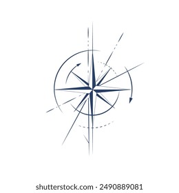  wind rose and compass vector illustration in black and white color on isolated white background. easy art