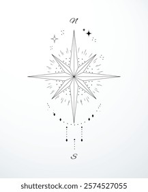  wind rose and compass vector illustration in black and white color on isolated white background. easy art lines and dots EPS10