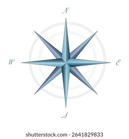 Wind rose, compass. Vector illustration of the cardinal points. Symbol of travel. Cold color palette, gradient.