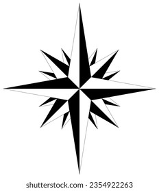 Wind rose or Compass rose vector with sixteen directions.
Marine, nautical or trekking navigation symbol or for including in a map.
Isolated background.