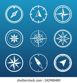 Wind rose compass vector symbols set
