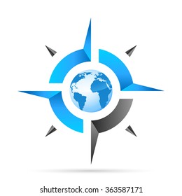 wind rose with earth globe
