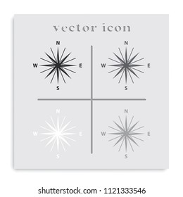 Wind rose flat black and white vector icon. Cartography symbol.