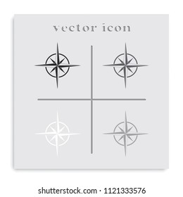 Wind rose flat black and white vector icon. Cartography symbol.