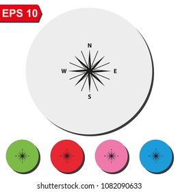 Wind rose flat round colorful vector icon. Cartography symbol.