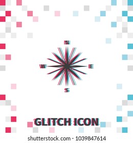 Wind rose  glitch effect vector icon. Cartography symbol.