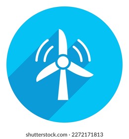 Wind rose. Green energy concept. flat icon. long shadow design. blue background.