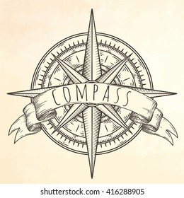 Wind rose. Hand drawn vector illustration.