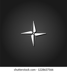 Wind rose icon flat. Simple White pictogram on black background with shadow. Vector illustration symbol