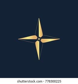 Wind rose icon flat. Simple gold pictogram on dark background. Vector illustration symbol