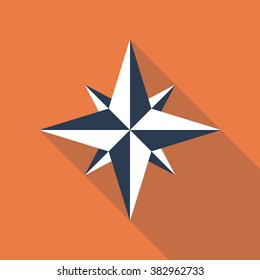 Wind rose icon in flat style with long shadow. EPS10 clean vector illustration.