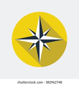 Wind rose icon in flat style with long shadow. EPS10 clean vector illustration.