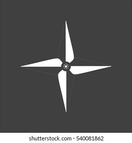 Wind rose icon flat. Vector white illustration isolated on black background. Flat symbol