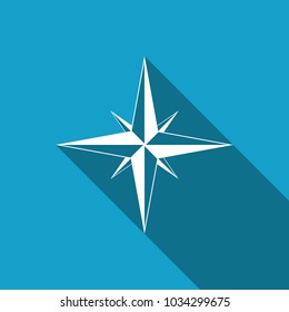 Wind rose icon isolated with long shadow. Compass icon for travel. Navigation design. Flat design. Vector Illustration