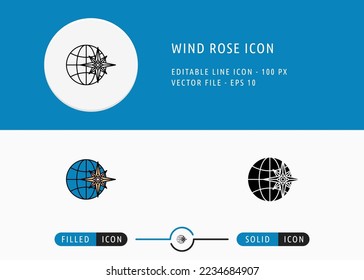 Wind Rose Icon Isolated on White Background. Travel Compass Navigation Thin Line Symbol Stock Vector Illustration For Mobile App And Web Design.