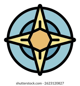 Symbol für Windrose. Umriss Windrose, Vektorsymbol, Farbe, flach, einzeln