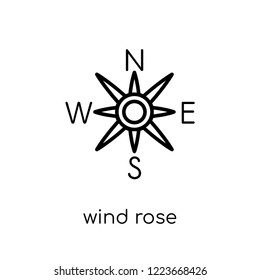 wind rose icon. Trendy modern flat linear vector wind rose icon on white background from thin line Camping collection, outline vector illustration