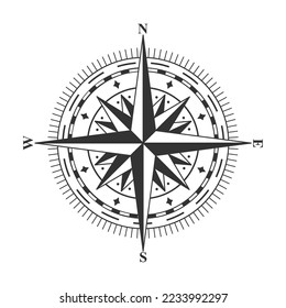 Wind rose illustration. Nautical compass icon isolated on white background. Design element for marine theme Vector Illustration