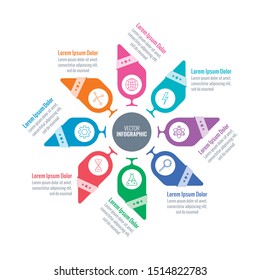 wind rose information template. eight steps hand wheel infographic template. geometric infographic template