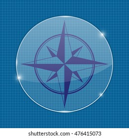 Wind rose. On blue background. Vector illustration