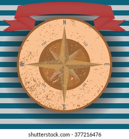 wind  rose on blue white background with a red ribbon with place for text.