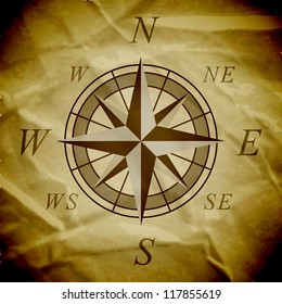 Wind rose on an old paper. Vector illustration.