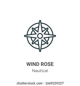 Icono vectorial del contorno de la rosa del viento. Icono de rosa de viento negro en línea delgada, ilustración de elemento simple vector plano del concepto náutico editable trazo aislado en fondo blanco
