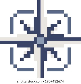 Wind rose pixel art icon. Design for sticker, mobile app, web site, social media and logo. Game assets 8-bit sprite. Isolated abstract vector illustration.