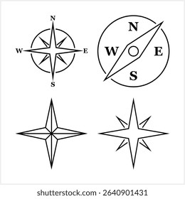 Wind rose retro design isolated. Outline compass navigation dial. Vector stock illustration
