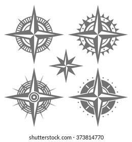 Wind Rose Retro Design Set. Vector