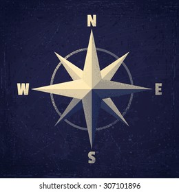 Wind rose. Retro vector illustration. Blue grunge background