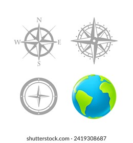 Wind rose scheme and the Earth vector clipart