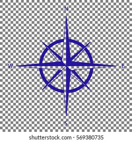Wind Rose Sign. Blue Icon On Transparent Background.