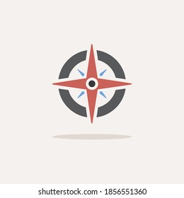 Wind rose sign. Color icon with shadow. Weather vector illustration