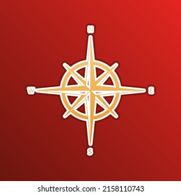 Wind rose sign. Golden gradient Icon with contours on redish Background. Illustration.