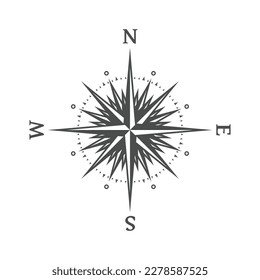 Wind rose sign. Nautical compass icon. Design element for marine theme and heraldry.