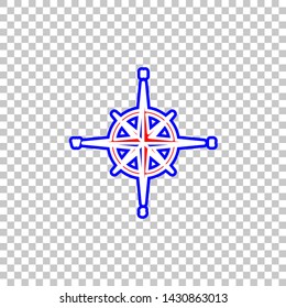 Wind rose sign. Red, white and contour icon at transparent background. Illustration.