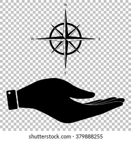 Wind rose sign. Save or protect symbol by hand
